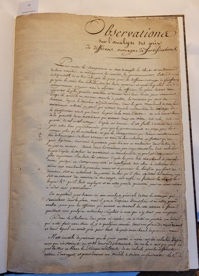 null MANUSCRIT. — Observations sur l'analyse des prix de différens ouvrages de fortifications....