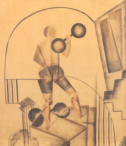 Marc STERLING (1897-1976) The weightlifters
Watercolor on paper
Signed MSterling...