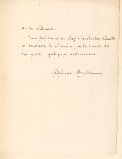 MALLARMÉ (Stéphane) Sacred pleasure. S.l.n.d. Manuscript in-4 (270 x 220 mm) of 11...
