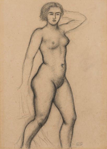 Aristide MAILLOL (1861-1944) Standing model
Charcoal and stump drawing signed with...