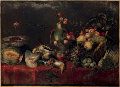 École flamande du XVIIe siècle, suiveur de Frans SNYDERS Parrot on an apricot branch...