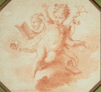 École allemande du XVIIIe siècle Three putti in the taste of Boucher
Sanguine 20,5...