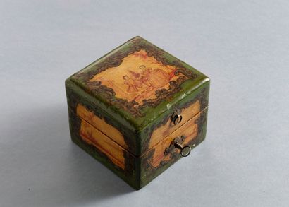 null Necessary box with perfume with green lacquered decoration of characters in...