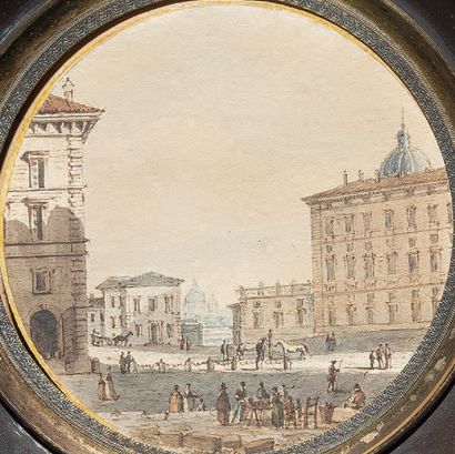 Victor-Jean NICOLLE (1754-1827) Vue de Rome et vue de Florence, animées de personnages
Deux...