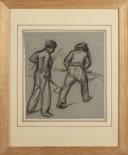 Attribué à Charles JACQUE (1879-1959) Le petit paysan et Les bucherons
Deux dessins...