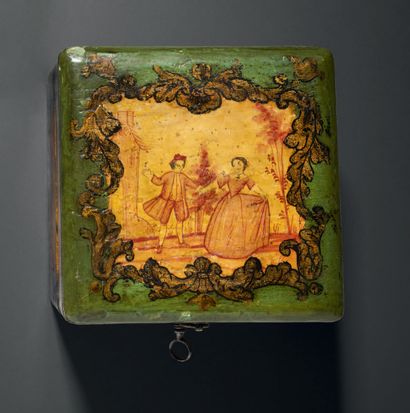 null Necessary box with perfume with green lacquered decoration of characters in...