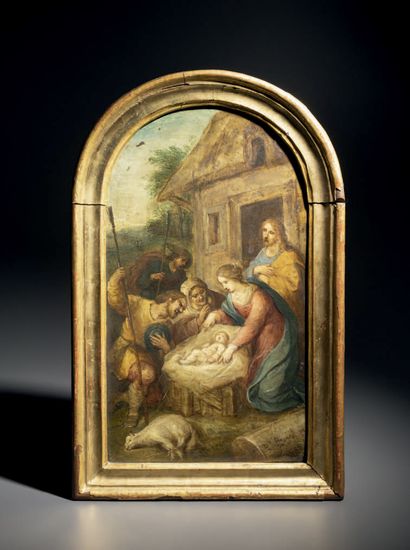 École flamande du XVIIe siècle, atelier de Frans FRANCKEN L'Adoration des Bergers
Cuivre...