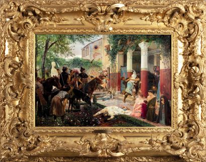 Georges ROCHEGROSSE (1859-1938) Looting of a Gallo-Roman villa by the Huns
Oil on...