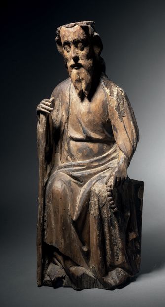 Saint Antoine en tilleul sculpté avec restes...
