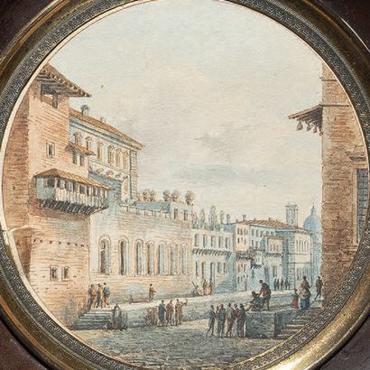 Victor-Jean NICOLLE (1754-1827) Vue de Rome et vue de Florence, animées de personnages
Deux...