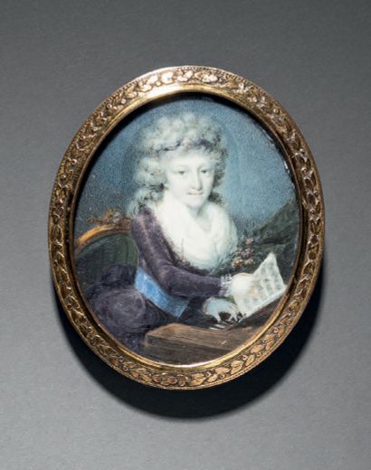 École française vers 1775 Portrait d'une jeune femme assise, jouant du pianoforte....