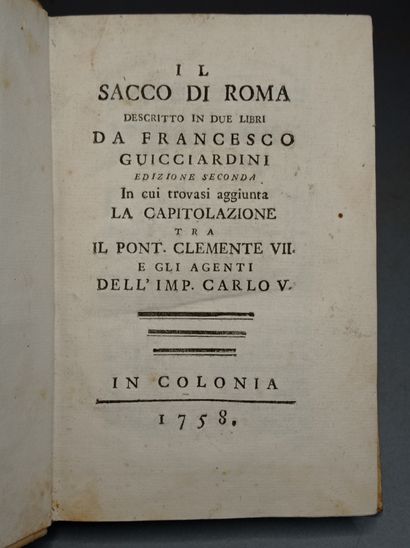 null GUICCIARDINI (Francesco). Il Sacco di Roma descritto in due libri. Edizione...