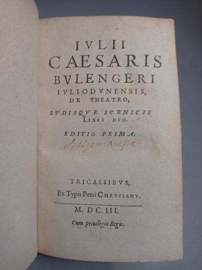 null BOULENGER (Jules-César). De theatro, ludisque scenicis, libri duo. Troyes, Pierre...