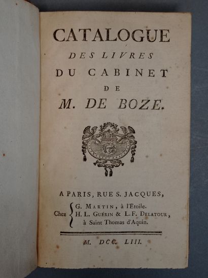 null CATALOGUE DE VENTE. - Catalogue des livres du cabinet de M. de Boze. Paris,...