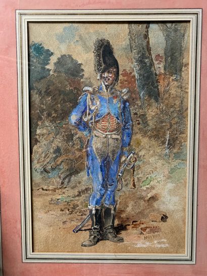 Ecole Française du début du XIXème siècle Soldier
Watercolor on paper, signed lower...