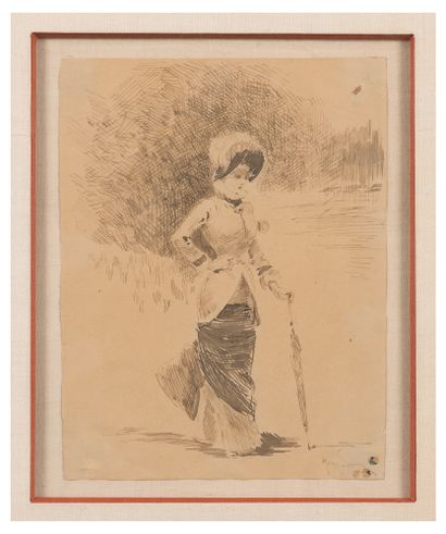 HENRI SOMM (1844 - 1907) L'élégante
Dessin à l'encre, signé en bas à droite
20 x...