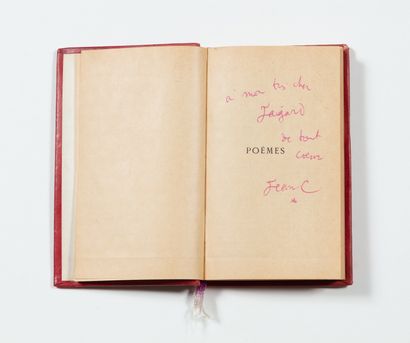COCTEAU Jean (1889-1963). Poems, NRF Gallimard, first cover preserved, red Basane,...