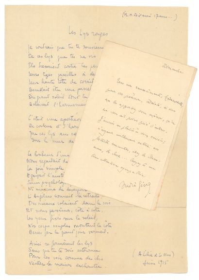 GIDE André (1869-1951). Ecrivain. L.A.S. (to Mireille Havet). Sunday (circa 1915)....