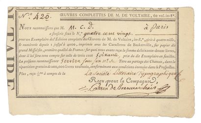BEAUMARCHAIS Pierre-Augustin Caron de (1732-1799). Voucher n° 420 for the complete...