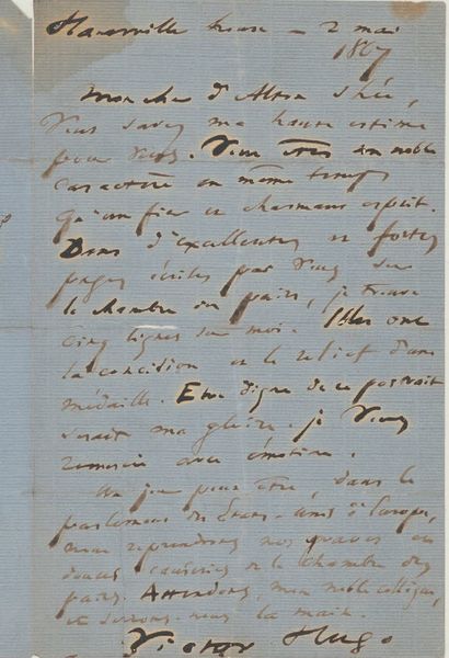 HUGO Victor (1802-1885). L.A.S. to the Earl of Alton-Shée, Hauteville House, 2 May...
