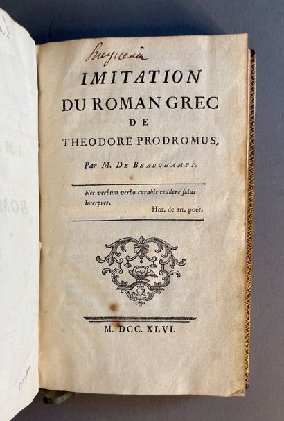 BEAUCHAMPS (Pierre-François Godard de) Imitation du roman grec de Theodore Prodromus....