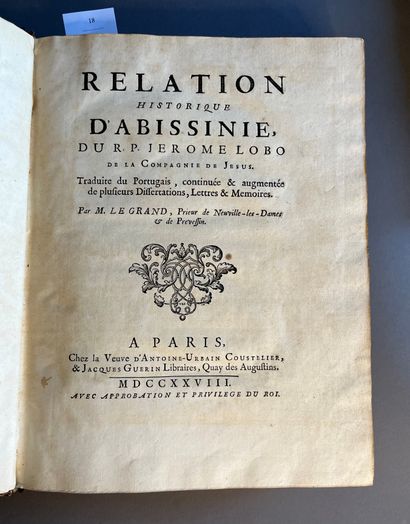 LOBO (Jérôme). Relation historique d'Abissinie. Paris, Veuve d'Antoine-Urbain Coustelier...