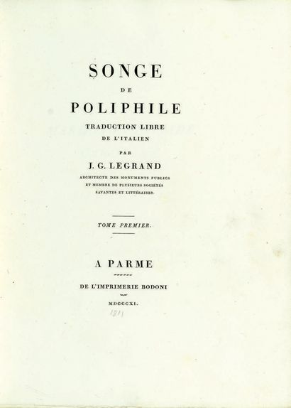COLONNA (Francesco). Le Songe de Poliphile. Traduction libre de l'italien par
J....