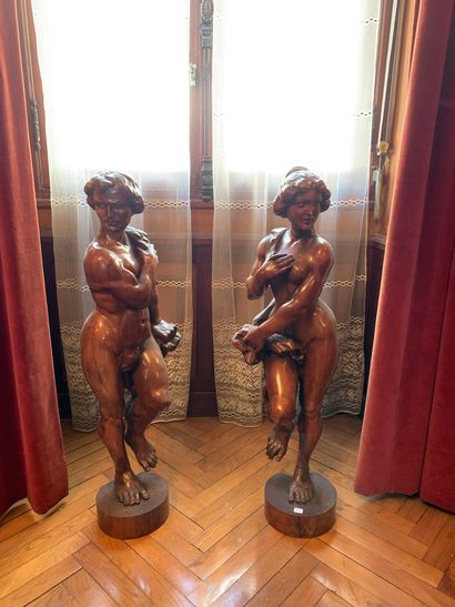 Ecole du XIXe siècle Paire de sculptures en bois fruitier « Adam et Eve »
XIXe siècle
H....