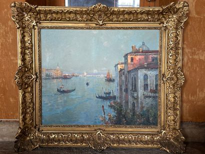 Maurice BOMPARD (1857 - 1936) « Vue des canaux à Venise ».
Huile sur toile.
Signée...