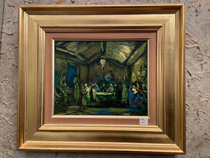 Ecole Moderne, VERNER (XXe siècle) "Interior scene".
Oil on canvas.
Signed lower...