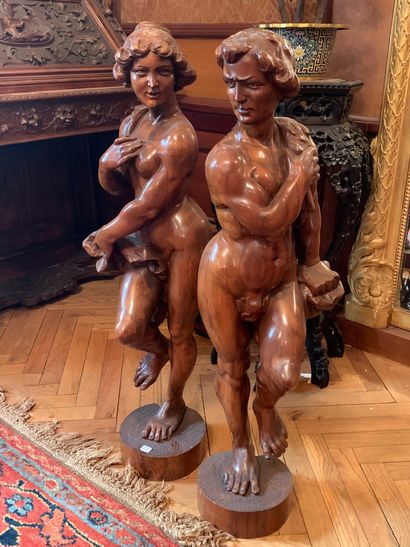 Ecole du XIXe siècle Paire de sculptures en bois fruitier « Adam et Eve »
XIXe siècle
H....