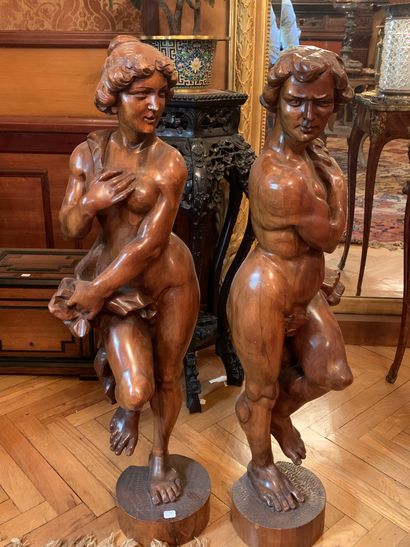 Ecole du XIXe siècle Paire de sculptures en bois fruitier « Adam et Eve »
XIXe siècle
H....