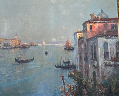 Maurice BOMPARD (1857 - 1936) « Vue des canaux à Venise ».
Huile sur toile.
Signée...