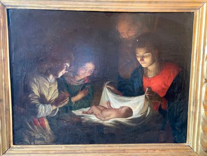D'après Gérard VAN HONTHRORST (1590 - 1656) “Adoration de l'Enfant Jésus”
Huile sur...