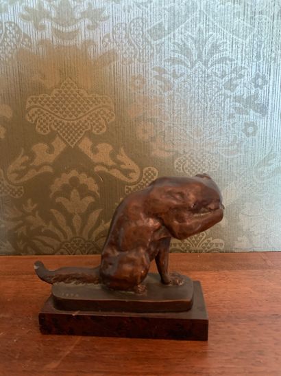 Gardet Georges (1863 - 1939) Sculpture in bronze with brown patina " Small cat ".
Signed...
