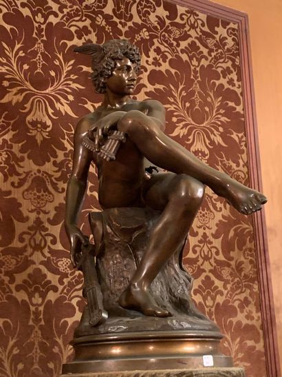 Pierre Marius MONTAGNE (1828 - 1879) Sculpture en bronze à patine brun clair « Mercure...