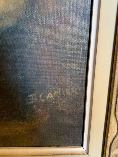 CARLIER I. (XIXe) « Jeune garçon assis » 1860
Huile sur toile signée et datée en...