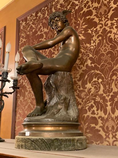Pierre Marius MONTAGNE (1828 - 1879) Sculpture en bronze à patine brun clair « Mercure...