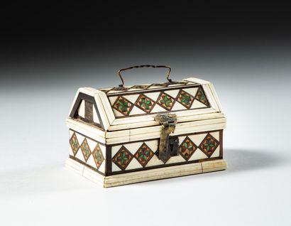 null Small box with a lid with alla certosina marquetry of wood, bone and stained...
