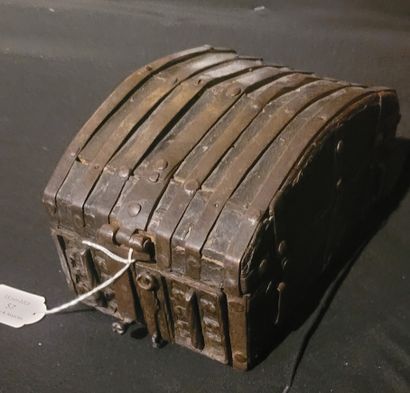 null Messenger box with wooden core covered with wrought iron hinges, hasp lock with...