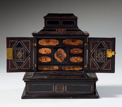 null Small cabinet in rosewood, ebony and pewter fillets with geometrical decoration...