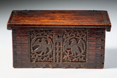 Cypress box carved in flattened form with...