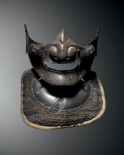 JAPON - Epoque EDO (1603-1868), XVIIIe siècle Masque (menpo) : ressei en fer, le...