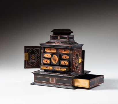 null Small cabinet in rosewood, ebony and pewter fillets with geometrical decoration...