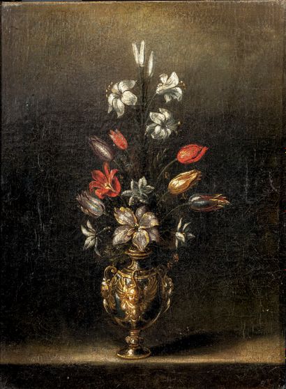 RECTIFICATIF : Attribué au Maître du Vase aux grotesques Vase de fleurs
Toile
33...