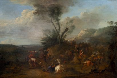 Carel BREDAEL (Anvers 1678-1733) Shock of Cavalry
Oak panel, one board, not parqueted
Signed...