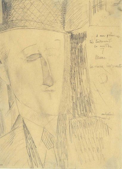 Amedeo MODIGLIANI (1884-1920) Portrait of Max Jacob
Black pencil drawing, signed...