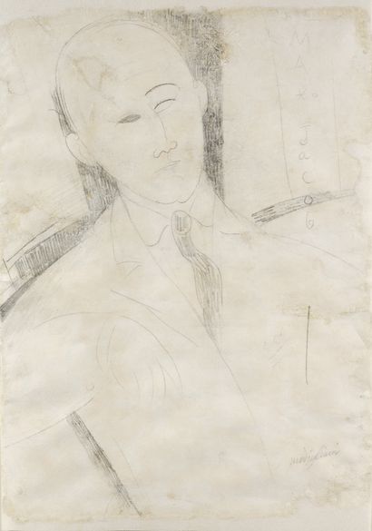 Amedeo MODIGLIANI (1884-1920) Portrait of Max Jacob
Black pencil drawing, signed...