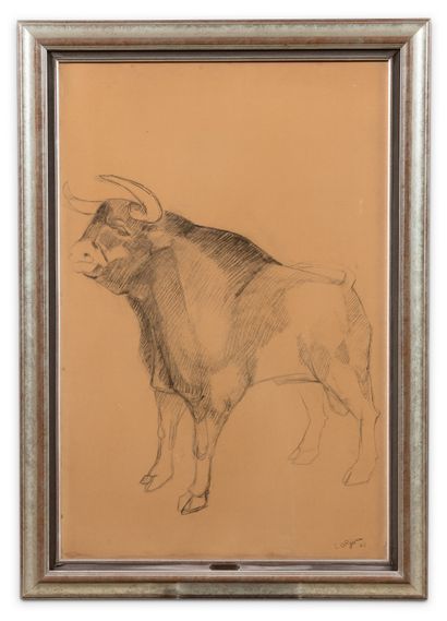 Bernard LORJOU (1908-1986) Bull
Charcoal drawing, signed and dated 64 lower right
H....