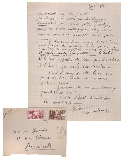 DUCHAMP Marcel LETTRE AUTOGRAPHE SIGNÉE À Henriette GOMES. Maroc, 29 mai 1942. Une...